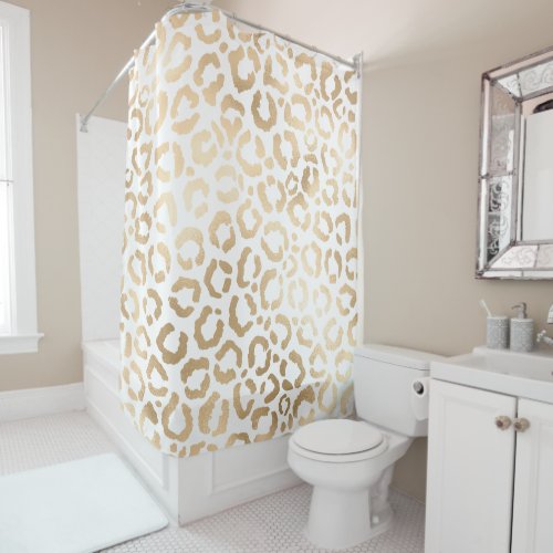 Elegant Gold White Leopard Cheetah Animal Print Shower Curtain