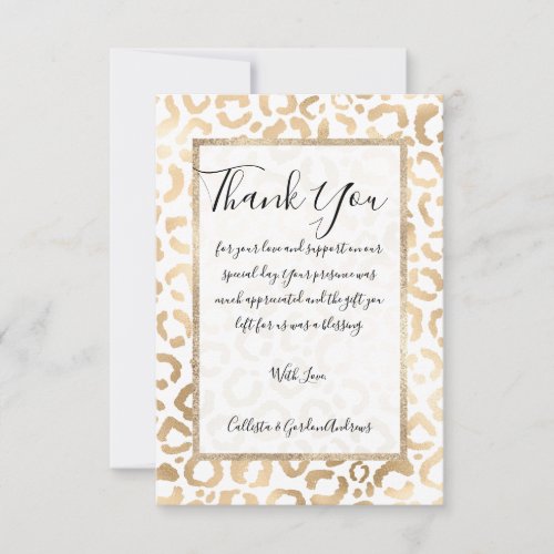 Elegant Gold White Leopard Cheetah Animal Print Thank You Card