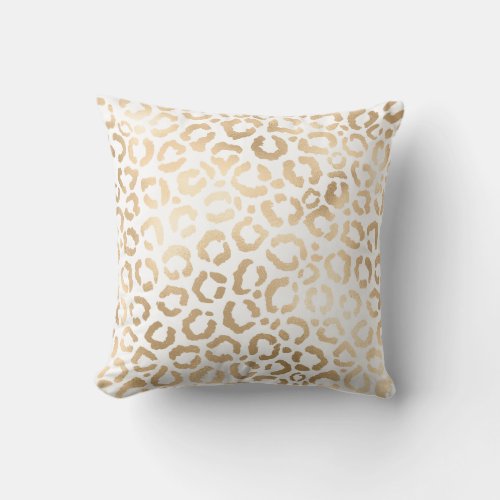 Elegant Gold White Leopard Cheetah Animal Print Throw Pillow