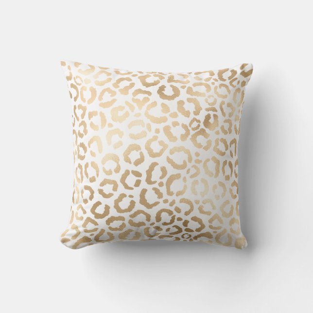 Elegant Gold White Leopard Cheetah Animal Print Throw Pillow (Front)