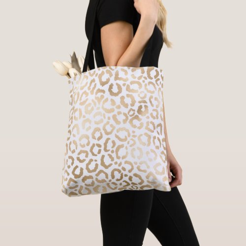 Elegant Gold White Leopard Cheetah Animal Print Tote Bag