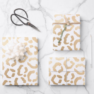 Elegant Gold White Leopard Cheetah Animal Print Wrapping Paper Sheets