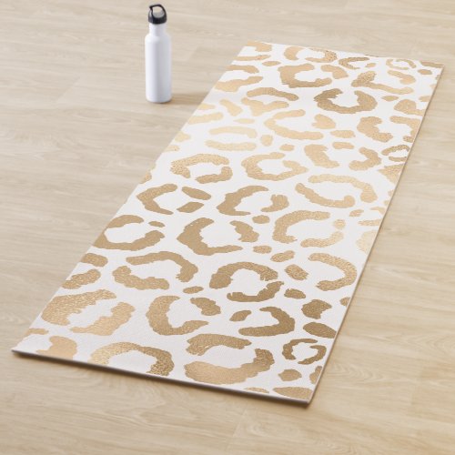 Elegant Gold White Leopard Cheetah Animal Print Yoga Mat