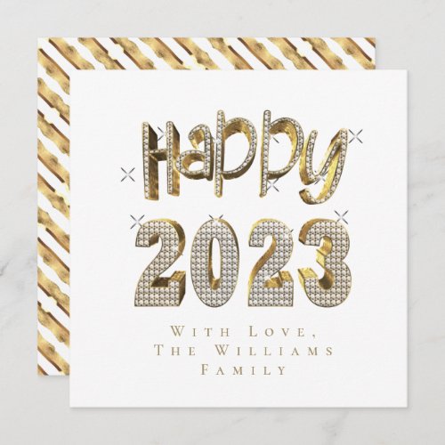 Elegant Gold White Lettering Happy New Year 2023 Holiday Card