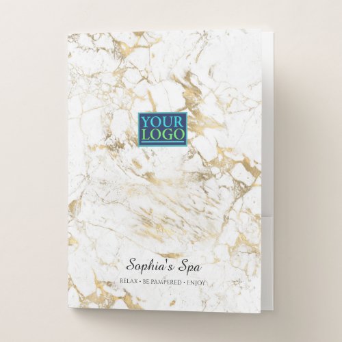 Elegant Gold  White Marble Business Name  Logo  Pocket Folder