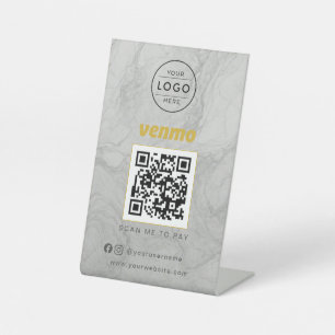 Elegant Gold White Marble Business Venmo QR Sign