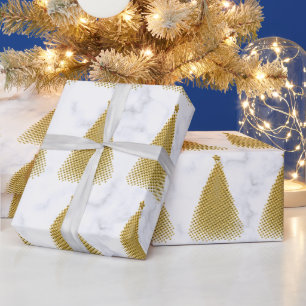 Elegant Gold & White Marble Christmas Tree Pattern Wrapping Paper
