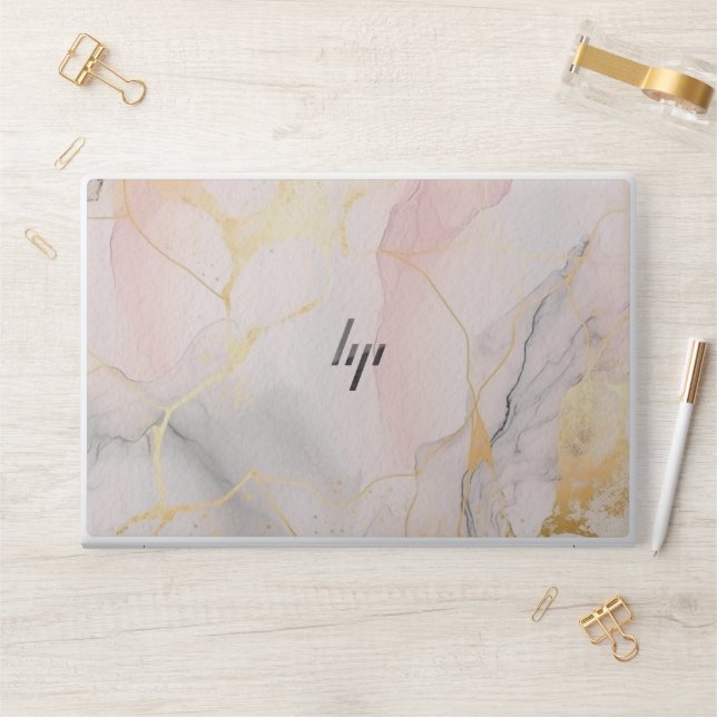 Elegant Gold & White Marble HP Laptop Skin (Desk)