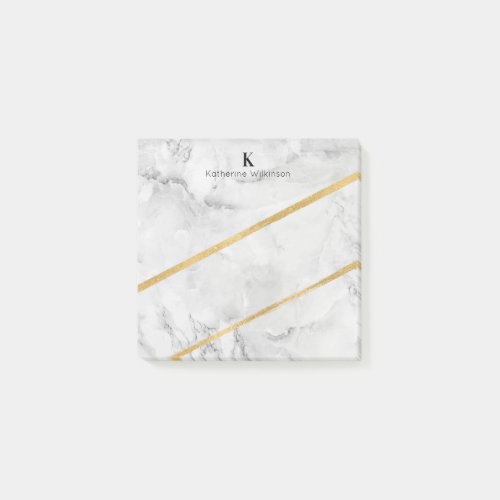 Elegant Gold White Marble Monogram Post_it Notes