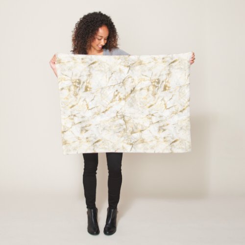 Elegant Gold White Marble Pattern Fleece Blanket
