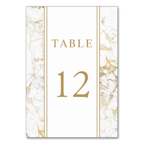 Elegant Gold  White Marble Wedding Table Number