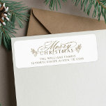 Elegant Gold White Merry Christmas Return Address Label<br><div class="desc">This Christmas return address label featuring a 'Merry Christmas' script with pinecone twigs. For more advanced customization of this design,  please click the DESIGN TOOL BUTTON above!</div>