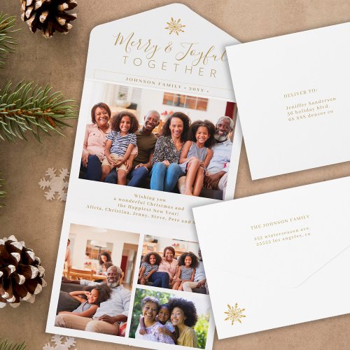 Elegant gold white minimal photo collage holiday all in one invitation