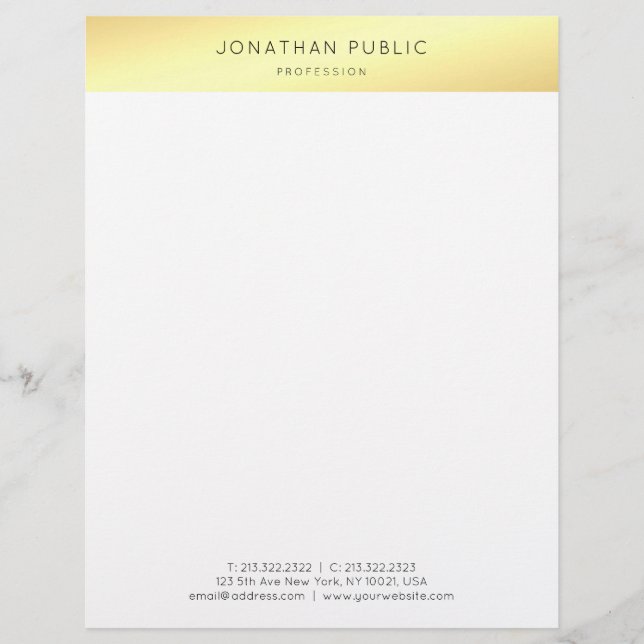 Elegant Gold White Minimalist Modern Professional Letterhead (Front)