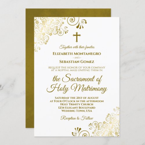 Elegant Gold  White Modern Catholic Wedding Invitation