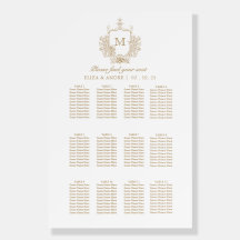 Elegant Gold White Monogram Wedding Seating Chart