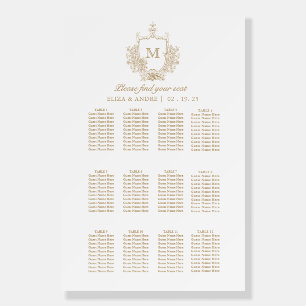 Elegant Gold White Monogram Wedding Seating Chart Foam Board