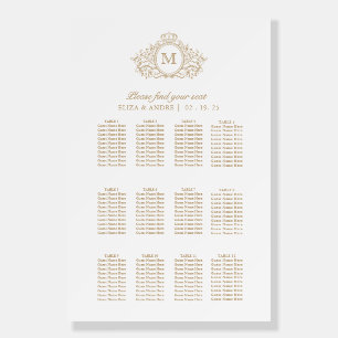 Elegant Gold White Monogram Wedding Seating Chart Foam Board