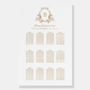Elegant Gold  White Monogram Wedding Seating Chart Foam Board