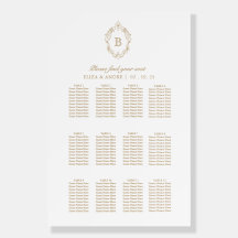Elegant Gold White Monogram Wedding Seating Chart