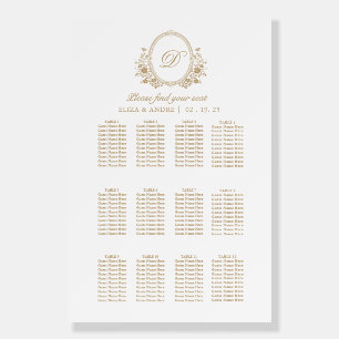 Elegant Gold White Monogram Wedding Seating Chart Foam Board