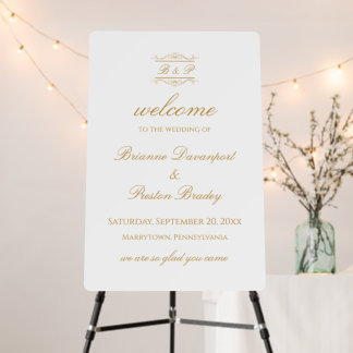 Elegant Gold & White Monogram Wedding Welcome Foam Board