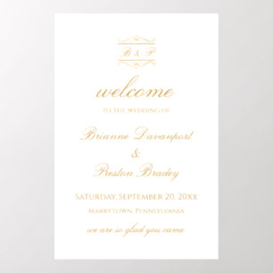 Elegant Gold & White Monogram Wedding Welcome Wall Decal