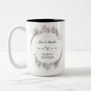 Elegant Gold White Orchid Flowers Bloom Baptism Two-Tone Coffee Mug