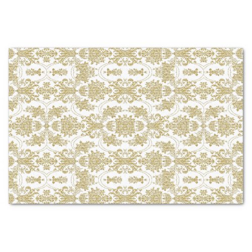 Elegant Gold  White Ornate Floral Pattern Tissue Paper