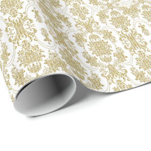 Elegant Gold & White Ornate Floral Pattern Wrapping Paper