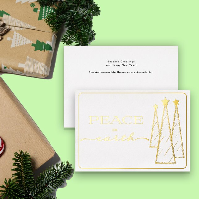 Elegant Gold White Peace on Earth Business Foil Holiday Card (Business / Corporate Christmas Card)