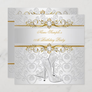 Elegant Gold White Pearl Diamond High Heel Party 2 Invitation