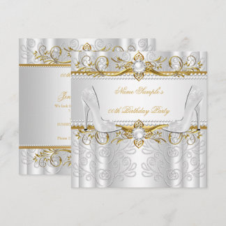 Elegant Gold White Pearl Diamond High Heels Party Invitation