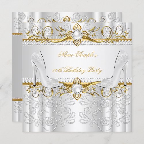 Elegant Gold White Pearl Diamond High Heels Party Invitation