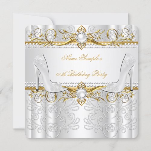 Elegant Gold White Pearl Diamond High Heels Party Invitation