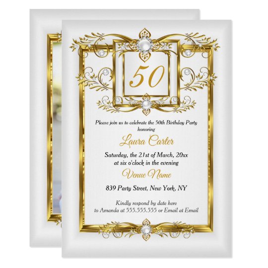 Elegant Gold White Pearl Photo Birthday party Invitation | Zazzle.com