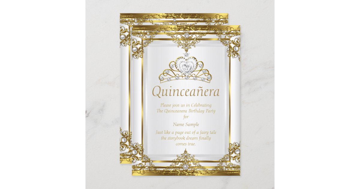 White and Gold Quinceanera Invitations