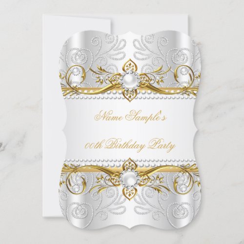 Elegant Gold White Pearl Silk Diamond Birthday Invitation