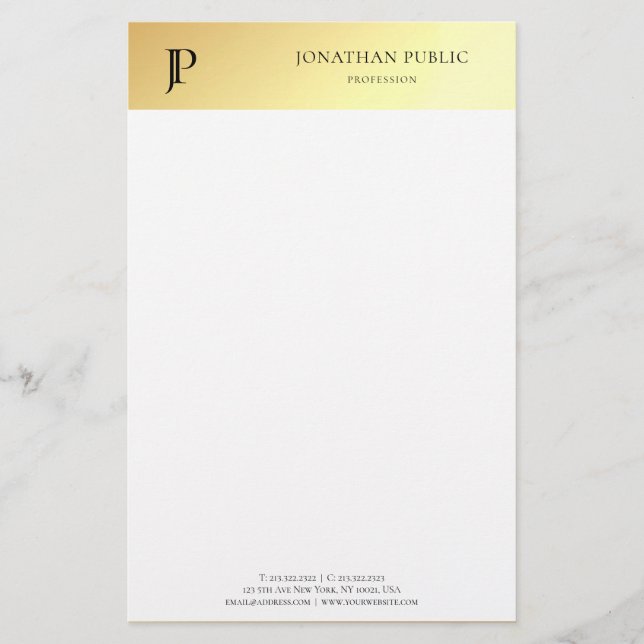 Elegant Gold White Personalized Modern Template Stationery (Front)