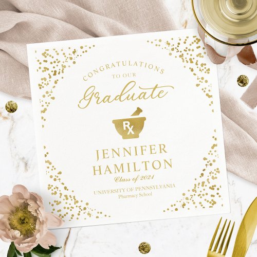 Elegant Gold White Pharmacy School Graduation Napkins