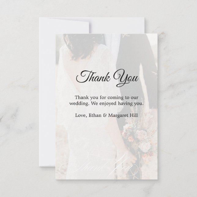 Elegant Gold White Photo Wedding Thank You Card (Front)