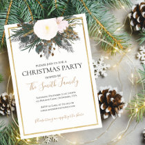 Elegant Gold White Pine Christmas Party Invitation