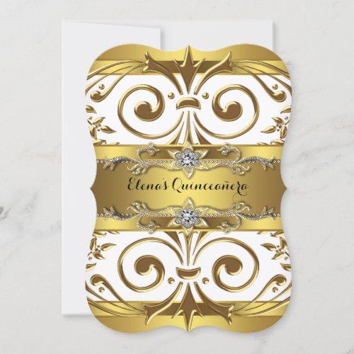 Elegant Gold White Quinceanera Personalized Invitation