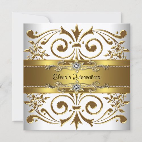 Elegant Gold White Quinceanera Invitations