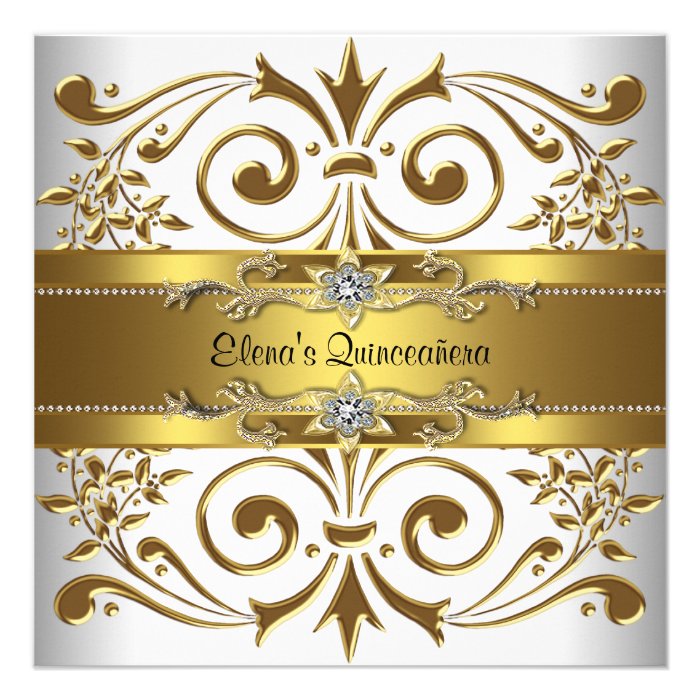 Elegant Gold White Quinceanera Personalized Invite