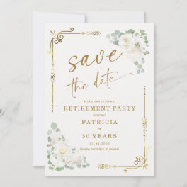 Elegant Gold White Retirement Party Save the Date Invitation