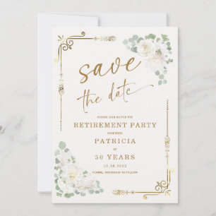 Elegant Gold White Retirement Party Save the Date Invitation