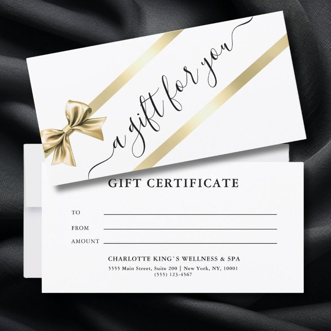 ELEGANT, GOLD, WHITE, RIBBON GIFT CERTIFICATE (ELEGANT, GOLD, WHITE, RIBBON BUSINESS CERTIFICATE)