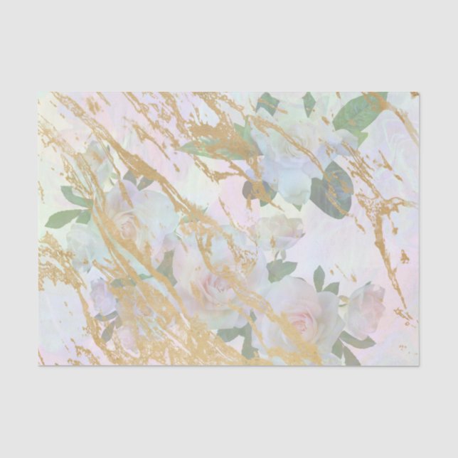 Elegant Gold White Rose Silk Decoupage Tissue Paper (Front)