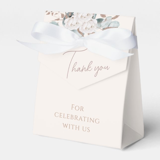Elegant Gold White Roses & Greenery Bridal Shower  Favor Boxes (Front Side)